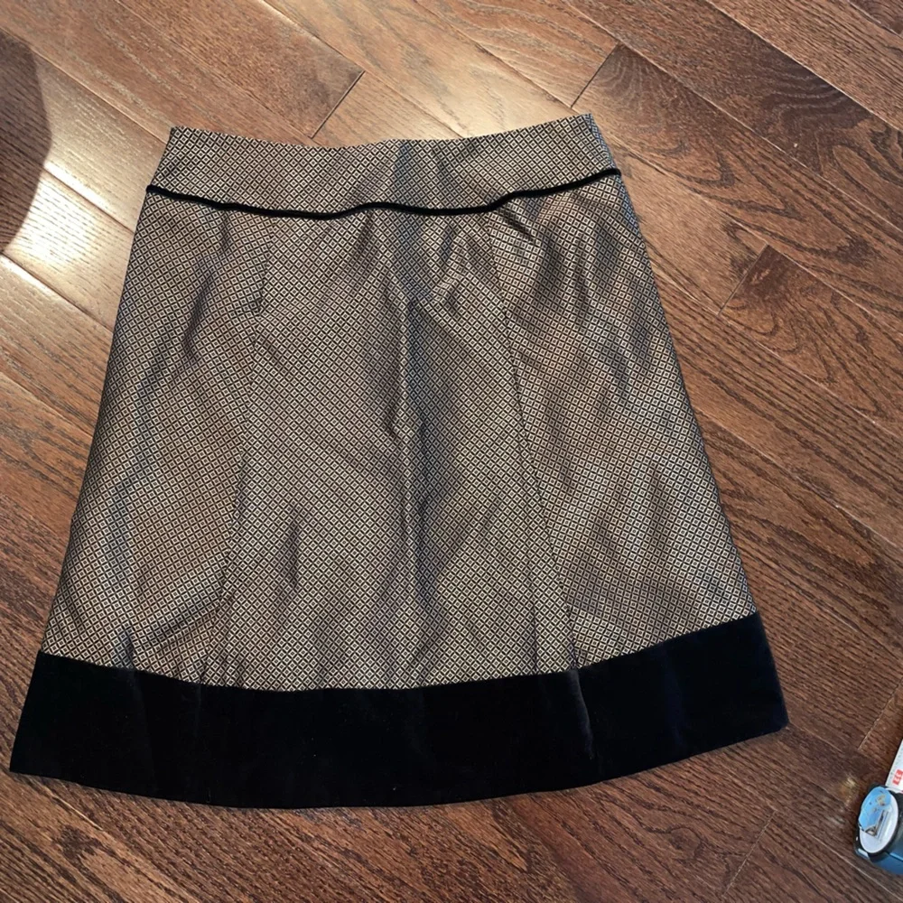 Ann Taylor Holiday Party Skirt Sz 6P Gold & Black Velvet silk blend Lined Flare